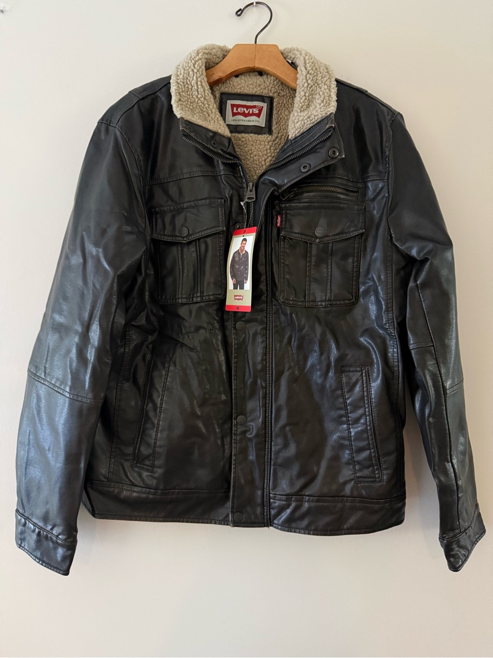 NWT✨ Levi’s Men’s Sherpa Lined Faux Leather Jacket Brown Medium M - Picture 2 of 8